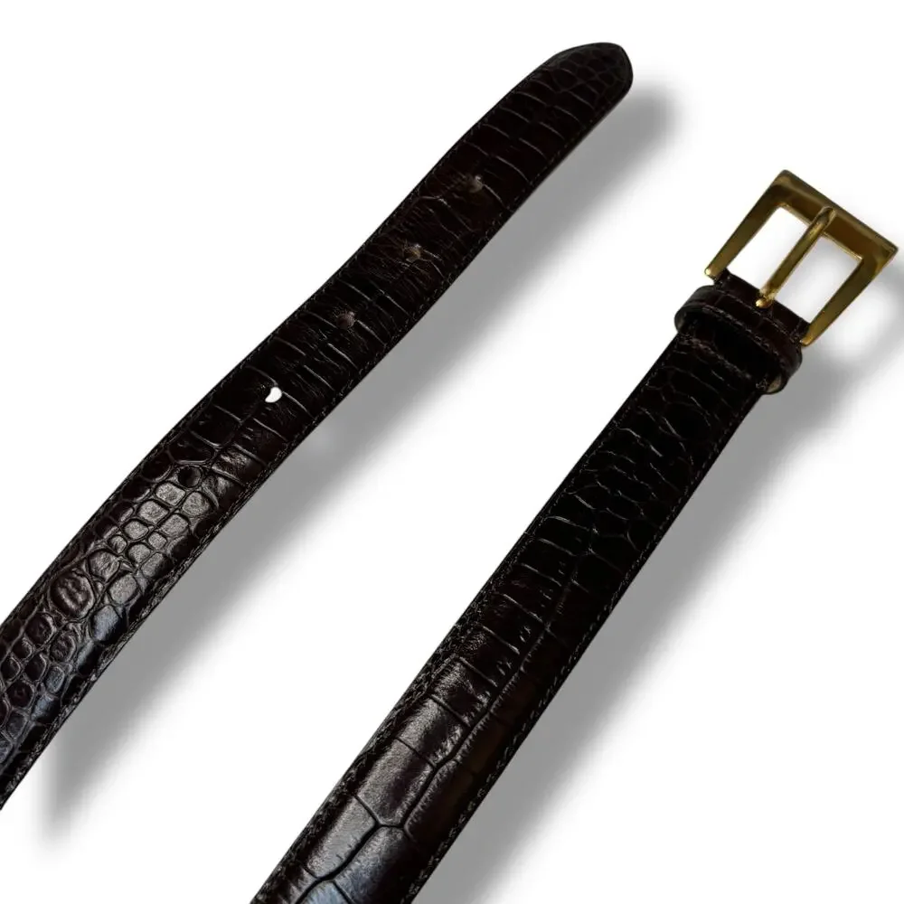 Talbots Women's Brown Leather Belt w/ Gold Buckle - Made in Italy - Size Large